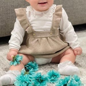 H&M Baby Sweater Dress Skirt 2-4 months Suspender Straps ruffle overall